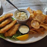 Fish'n Chips · Fried cod filets served with coleslaw, tartar sauce, & your choice of chips or fries.