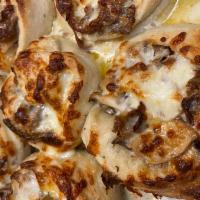 6 Philly Cheesesteak Pinwheels  · Freshly baked pizza dough smothered with mozzarella cheese, roasted beef, sautéed Onions & P...