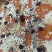 16” Greek Pizza  · Our White Pizza - Topped with Mozzarella cheese, freshly sliced tomatoes, feta cheese, and K...