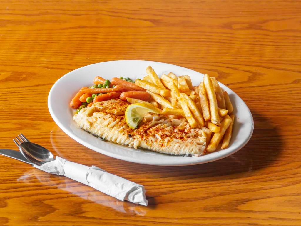 Broiled Haddock Dinner · Fresh haddock, broiled with lemon butter, coleslaw and a choice of fresh cut seasoned fries or mac and cheese.
