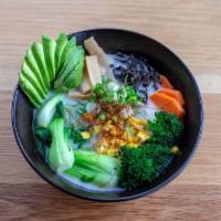 Veggie Ramen Bowl · Kale noodles in our special vegan broth topped with market veggies like avocado, broccoli, c...