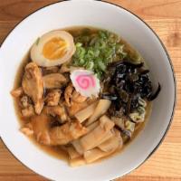 Chicken Teriyaki Ramen · Wavy noodles in our special shoyu broth topped with chicken teriyaki, scallions, bamboo shoo...