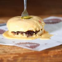 Stick-a-Fork-in-Me Burger · 6 oz. patty smothered in our house-made queso.