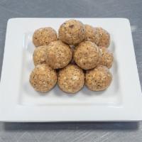 PB & Chi Ball · Peanut butter, whey protein, chia seeds, old fashion oats, flax mill, dark chocolate, and ho...