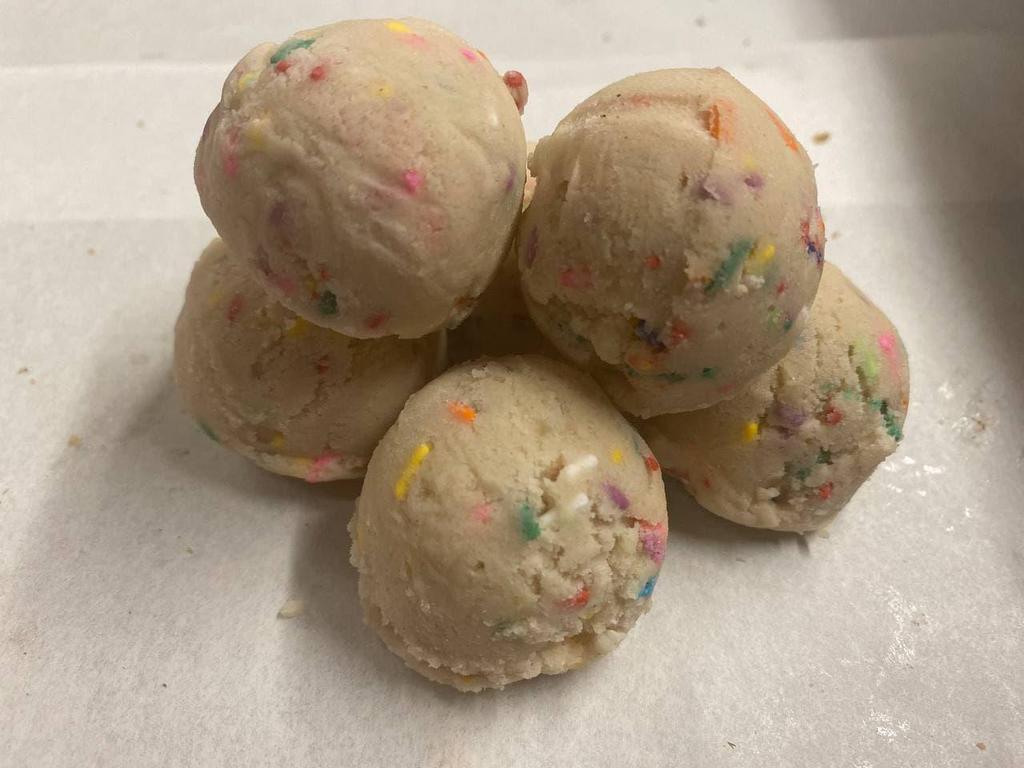 Funfetti Dough Bites · Gluten Free & Vegan. Funfetti Cookie Dough rolled into bites. Unbaked and ready eat right out of the package. Includes 6 individual bites. 