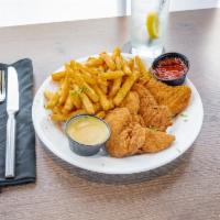 Chicken Fingers Basket · Served with french fries.