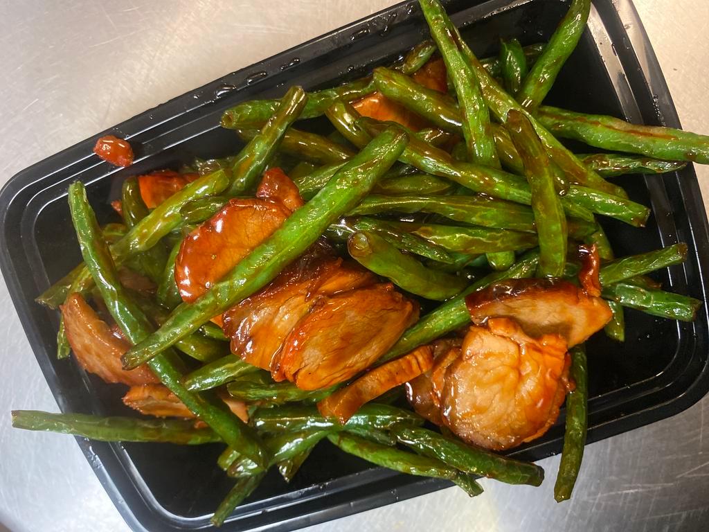78. Pork with String Beans · Served with rice.