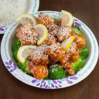 H3. Sesame Chicken · Sitr-fried boneless chicken sauteed with broccoli, red peppers, and green peppers in a speci...
