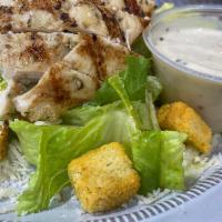 GRILLED CHICKEN CAESAR SALAD      · romaine lettuce, grilled chicken, parmesan cheese, croutons w/caesar dressing