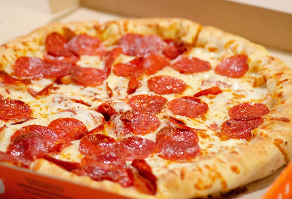 Pepperoni or Sausage Pizza · Large. thin pizza crust, tomato sauce & mozzarella cheese w/pepperoni OR sausage