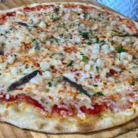 SEAFOOD PIZZA · Shrimps in shell, Mussels, ScalLops, fresh basil, mozzarella, fresh garlic, tomato sauce. LA...