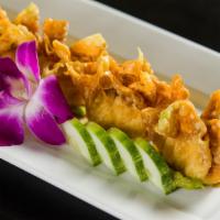 A8. Crispy Spicy Dumplings · Spicy salmon salad and wrapped in wonton skin.