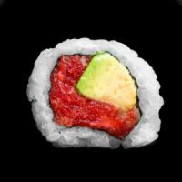 B8. Spicy Tuna Avocado Roll · Sushi roll prepared with tuna.