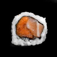 B16. Salmon Kishke Roll · Salmon with parve tempura kishke.