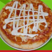 Buffalo Chicken Pizza · Specify hot, mild, BBQ sauce with blue cheese.