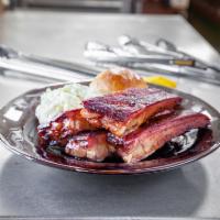 Big Ju Rib Plate · sweet and spicy smoaked ribs with red honey glaze inspired by the real big ju! Served with p...