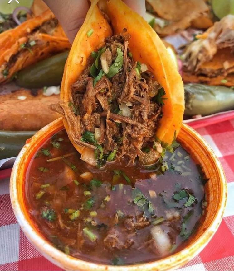 5 -Birria tacos with cheese · Folded tortilla with  cheese. your choice of  meat lamb or beef one cup of beef or lamb  broth onions cilantro & radish  on the side 