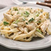 Chicken Fettuccini Alfredo · Rich butter and Parmesan sauce. Add shrimp for an additional charge.