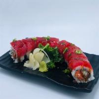 Tuna Lovers  · Spicy tuna and crunch topped with tuna glazed in eel sauce.
