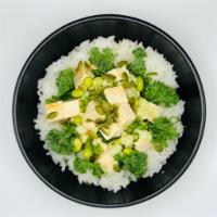 Fall Harvest (V) · Organic tofu, blanched kale, scallions, edamame, cucumber, orange ginger, ponzu, pumpkin seeds