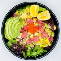 Poke Salad with 3 Protein · Mixed spring greens and fresh romaine.