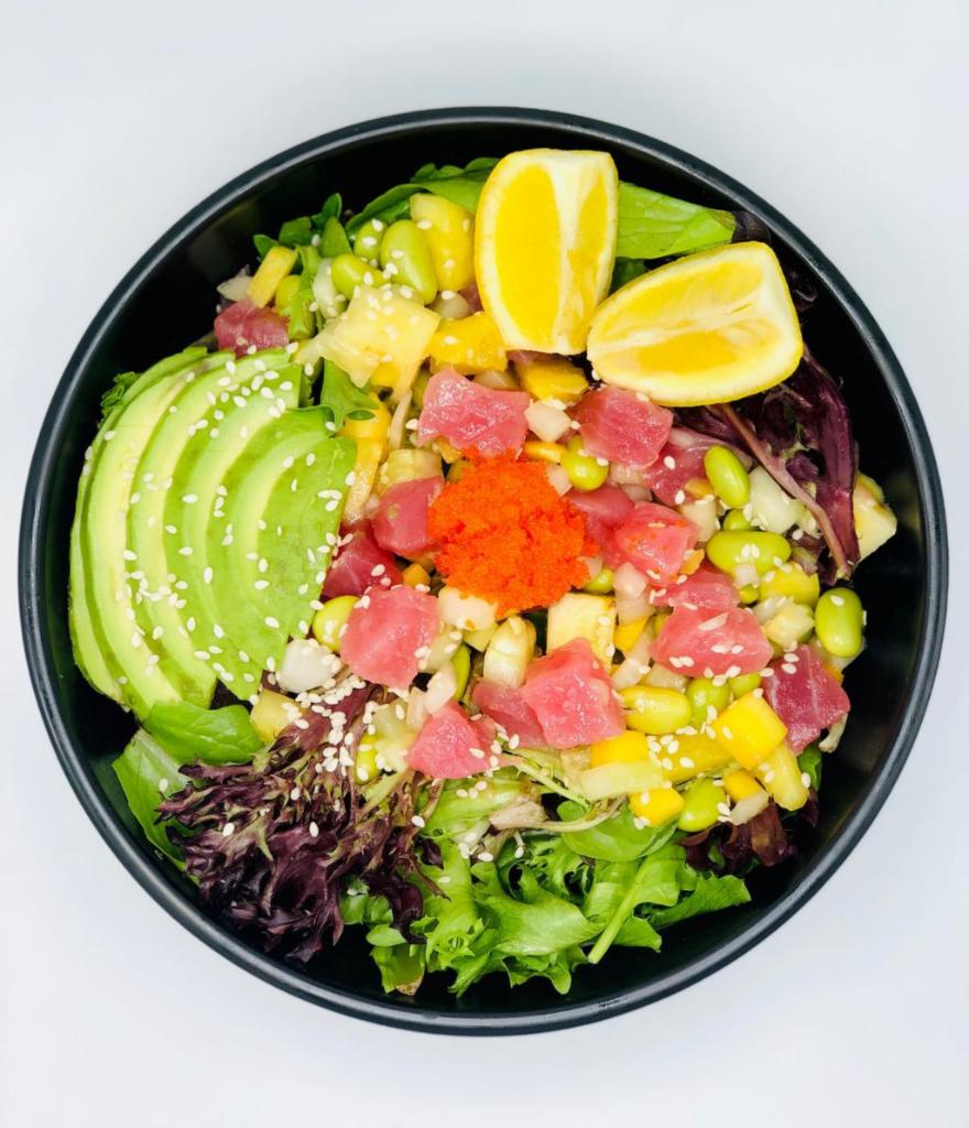 Poke Salad with 3 Protein · Mixed spring greens and fresh romaine.