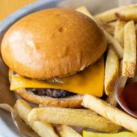 Kids Cheeseburger - · 4-oz beef patty, American cheese, served with french fries *No modifications, please.
