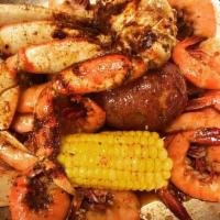 Small Seafood Boil · Choose 2 proteins, 1/2 lb. size, seasoning & spice level. Extra protein & some fixings avail...