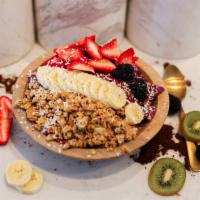OG Acai · *Acai, strawberry, *banana, & *almond milk blended and topped with: *Ancient grain granola, ...