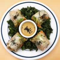 Summer Rolls · Carrots, Avocado, Cucumbers, Cabbage and Basil, wrapped in Gluten-Free Rice paper, Served wi...