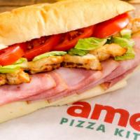 Ham and Cheese Sandwich · Ham, provolone cheese, tomatoes, lettuce and Italian dressing.