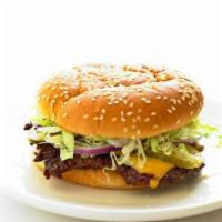 Spicy Cheese Burger with Fries&Drink · a  burger topped with pepperjack,jalapenos,chipotle sauce,lettuce and tomato