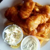 Beer-Battered Fish and Chips · Hand-dipped to order, flaky white fish with fresh tartar sauce and french fries.