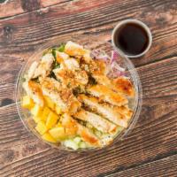 Grill Chicken Teriyaki Poke · Grill Chicken, Cucumber, Sweet onion, Seaweed Salad, sesame seed, fresh mango, with teriyaki...