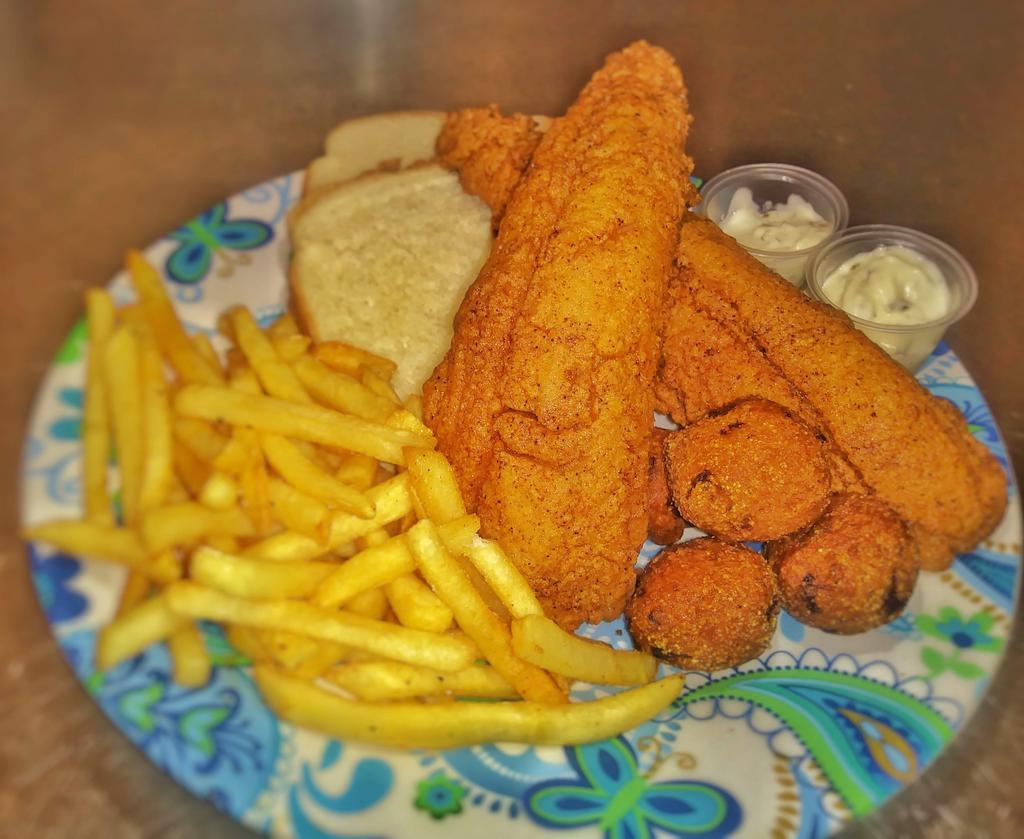 Fish Dinner · All dinners come a with 2pcs of fish. First Choose a fish. Then pick a carb. And lastly pick your side!