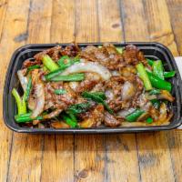 85. Mongolian Beef with Onion and Scallions · 