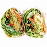 I Love Veggie Wrap · Avocado, sprouts, carrots, cucumber, baby spinach with hummus spread.
