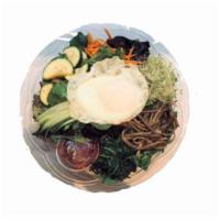 Veggie Bibimbap · Medley of Korean style vegetable with egg and Korean spicy pepper paste. Comes with White ri...