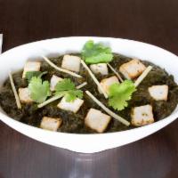 43. Palak Paneer · Cheese cubes cooked with fresh spinach with Indian spices.