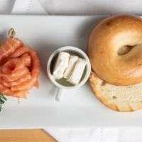 Bagel and Lax · Plain or everything bagel with cream cheese and house-cured salmon. Choose: plain bagel or e...