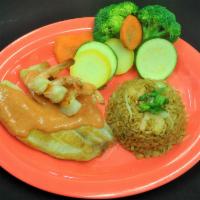 New Orleans Tilapia with Shrimp · Grilled Tilapia, Shrimp & New Orleans Sauce. Served with 2 sides.
