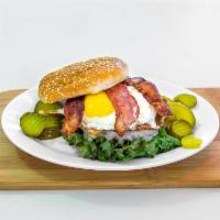 The Doge Burger · Breakfast burger, fried egg, bacon and American cheese, served with lettuce, tomatoes, onion...