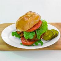 Fried Chicken Sandwich on a Roll · Served with lettuce, tomato, pickles and mayo.