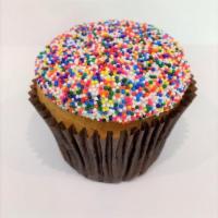 Birthday Cake  · Our signature vanilla cupcake topped with vanilla buttercream frosting and sprinkles.