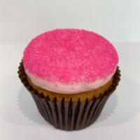 Pink Vanilla  · Our signature vanilla cake topped with pink vanilla buttercream frosting and sanding sugar.