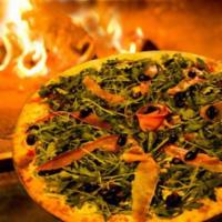 Special 33 Pizza · Fresh mozzarella, tomatoes, arugula, fresh prosciutto, and Gaeta olives.