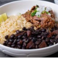 El Primo Bowl · Build with homemade rice, refried beans, birria meat, fresh onions, cilantro, limes and red ...