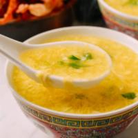 Egg Drop Soup · Soup made from beaten eggs and chicken broth.