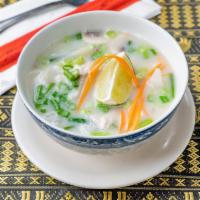 19. Tom Kha Gai Soup · Chicken, beef or mixed vegetables in coconut milk soup, onions, peppers, galanga, lime juice...