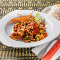 53. Sweet Sour Spicy Chicken · Sauteed with pineaple chunks and mixed vegetables in a sweet chili sauce. Choose your spicin...
